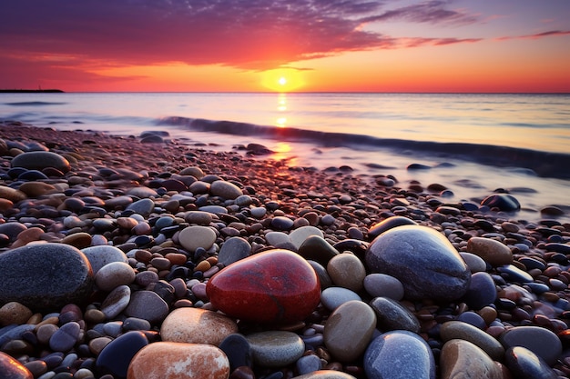 Sonnenuntergang Serenity Leuchtende Steine in der Nähe des Strandes
