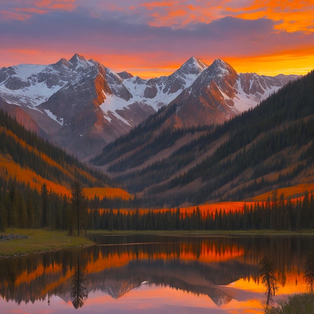 Sonnenuntergang spiegelt die christliche Bergspiritualität in der von KI erzeugten Schönheit der Natur wider