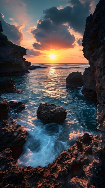 Sonnenuntergang über dem Atlantischen Ozean auf Teneriffa, Kanarische Inseln, Spanien