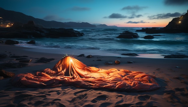 Sonnenuntergang über den ruhigen Gewässern eine malerische Meereslandschaft der Schönheit, die durch künstliche Intelligenz erzeugt wurde
