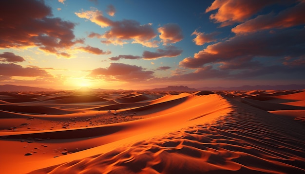 Sonnenuntergang über den Sanddünen eine majestätische Landschaft, die von KI erzeugt wurde
