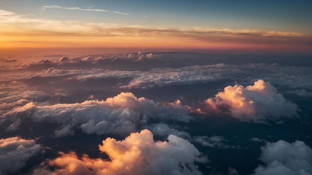 Sonnenuntergang über den Wolken mit einem Sonnenuntergangshimmel