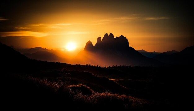 Foto sonnenuntergang über der majestätischen bergkette eine ruhige szene der schönheit, die von ki erzeugt wird.