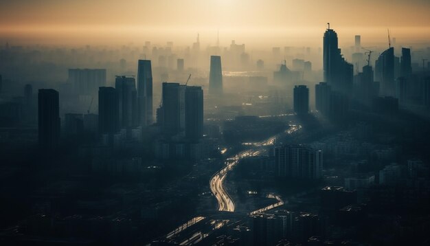 Sonnenuntergang über der Stadt Sonnenaufgang über der Stadt generative KI