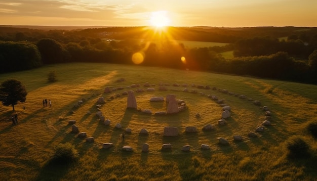 Sonnenuntergang über einem antiken Denkmal, einem von KI generierten christlichen Symbol