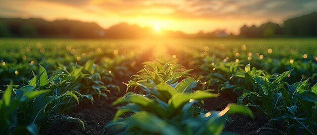 Sonnenuntergang über einem erzeugten Feld