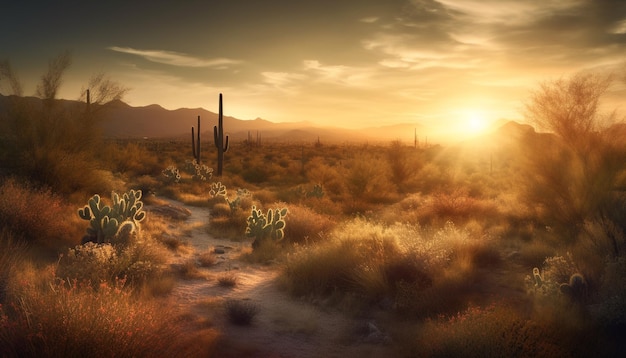 Foto sonnenuntergang über einer bergkette eine ruhige szene in der natur, die von künstlicher intelligenz erzeugt wurde