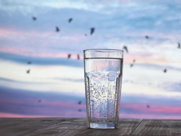 Sonnenuntergang Wasserglas Vögel Harmonie