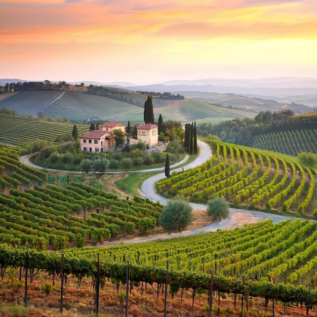 Sonnenverwöhnte Weinberge in der ruhigen italienischen Landschaft