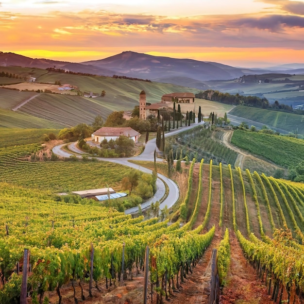 Sonnenverwöhnte Weinberge in der ruhigen italienischen Landschaft