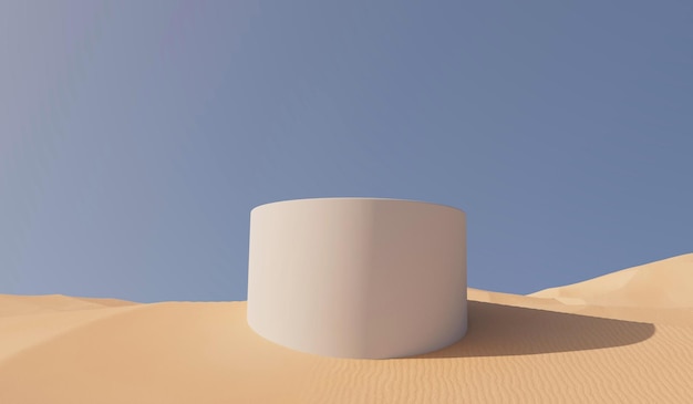 Sonnige Wüstensandlandschaft mit Produktplatzierungspodest 3D-Rendering