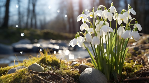 Sonniger Frühlingstag, schöner und zarter erster Frühling, generative Luft