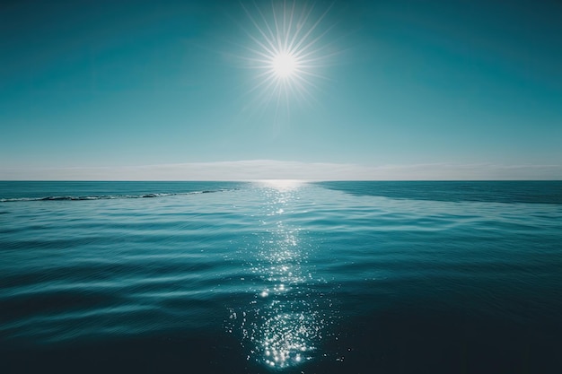 Sonniger Himmel über ruhigem Wasser des Meeres oder des Ozeans Naturlandschaften Illustration AI Generative