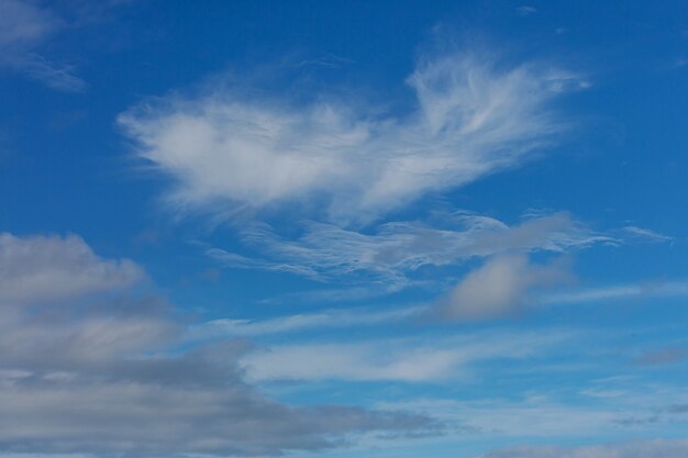 Sonniger Hintergrund, blauer Himmel mit weißen Wolken, natürlicher Hintergrund.