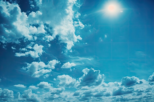 Sonniger Tag mit blauem Himmel und flauschigen weißen Wolken. Generative KI
