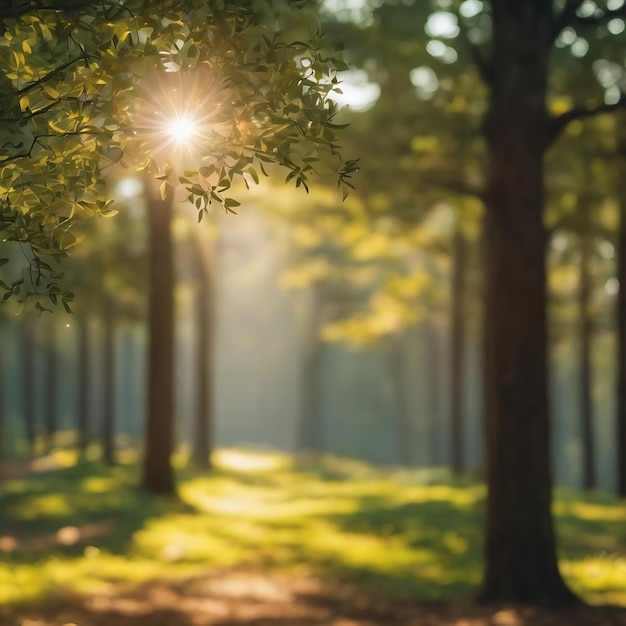 Sonniges Bokeh aus Licht durch die Äste der Bäume