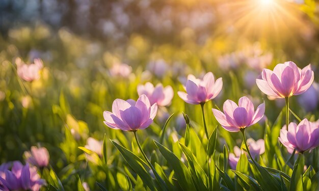 Sonniges Frühlingsfeld Lebendige Blumen unter der Sonne