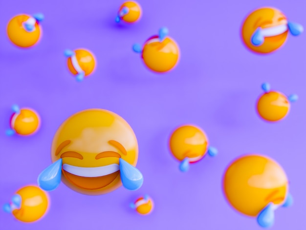 Foto sonríe emoji bola amarilla. fondo de renderizado 3d