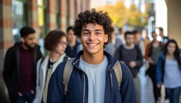 Un sonriente estudiante internacional de 17 años en la universidad de Alemania