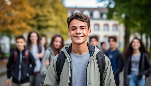 Un sonriente estudiante internacional de 17 años en la universidad de Alemania