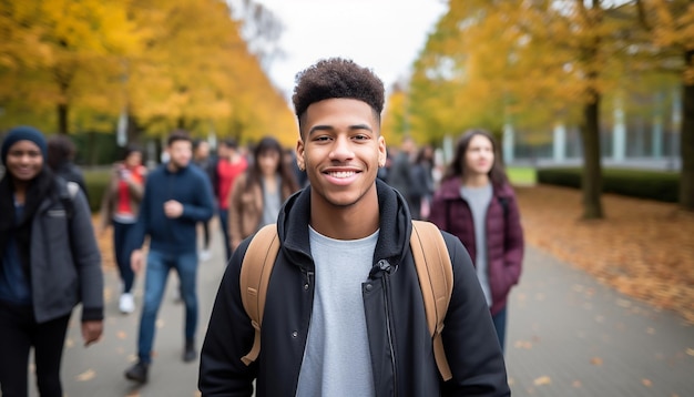 Un sonriente estudiante internacional de 17 años en la universidad de Alemania