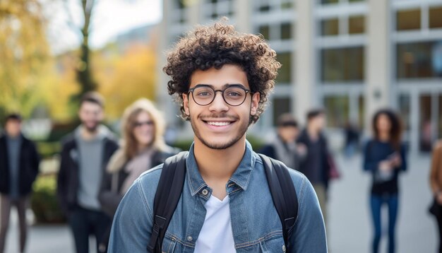 Un sonriente estudiante internacional de 17 años en la universidad de Alemania