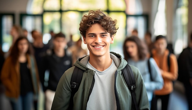 Un sonriente estudiante internacional de 17 años en la universidad de Alemania