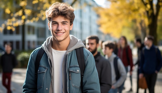 Un sonriente estudiante internacional de 17 años en la universidad de Alemania