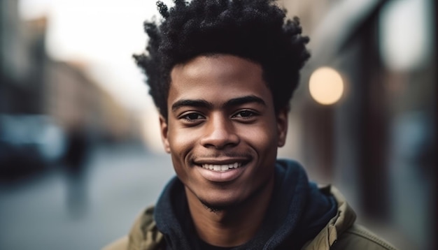 Sonriente hombre afroamericano mirando a la cámara