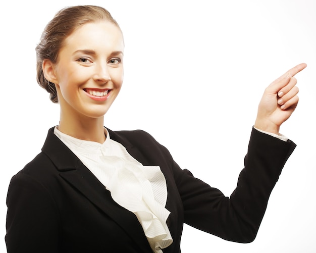 Sonriente, joven, mujer de negocios