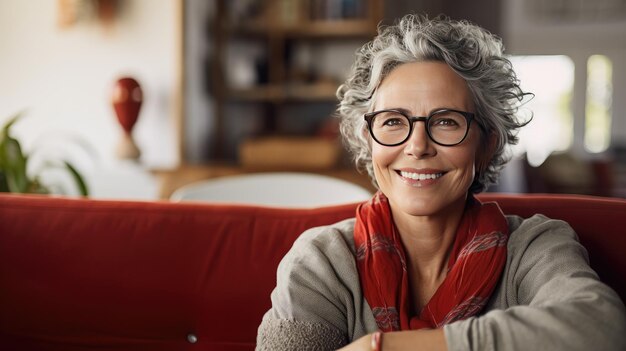 Sonriente mujer madura de mediana edad con estilo y confianza