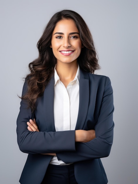 sonriente mujer de negocios fondo blanco