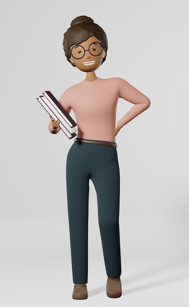 Sonriente niña diversa empleado gafas Representación 3D avatar UI Diseño UX Trabajador independiente Estudiar estudiante de educación en línea