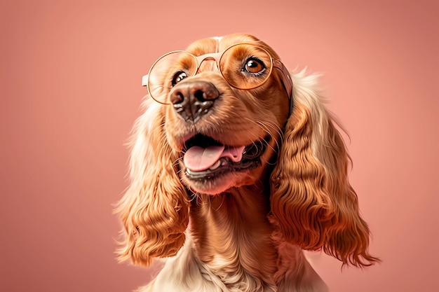 Sonriente perro marrón cocker spaniel con gafas IA generativa