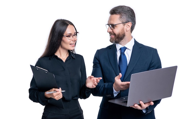 Sonriente secretaria y gerente de negocios en ropa formal foto de secretaria y gerente de negocios