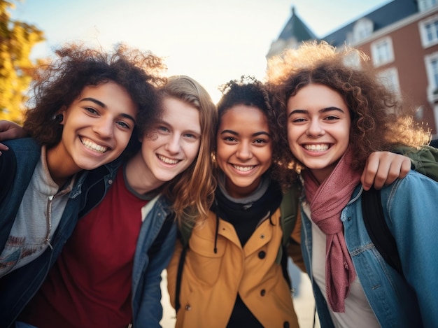 Sonrientes compañeros de clase amigos