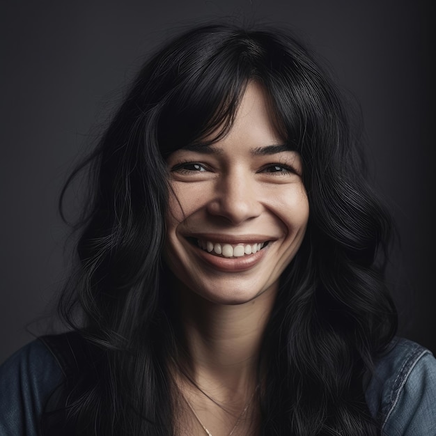 Sonrisa asiática mujer con cabello negro tiro del estudio