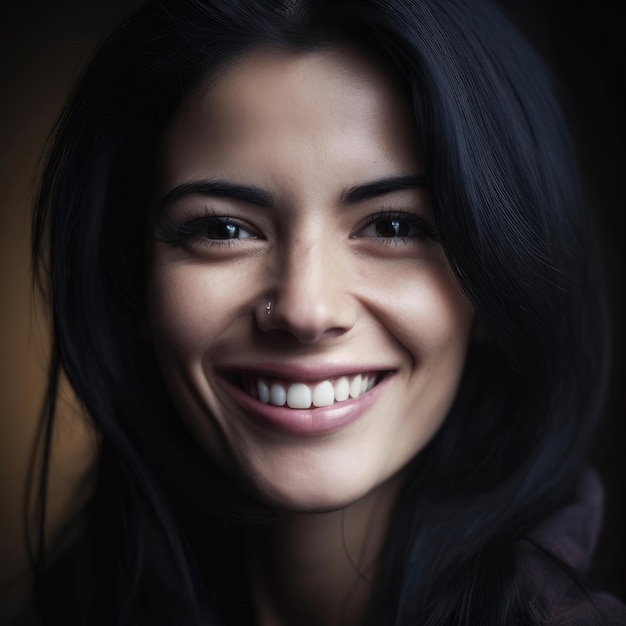 Sonrisa asiática mujer con cabello negro tiro del estudio