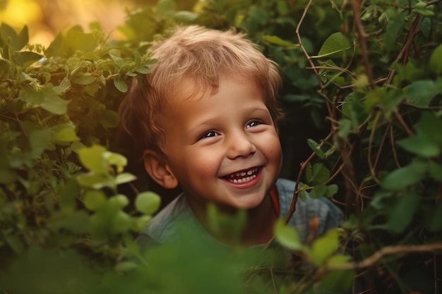 Sonrisa brillante en su rostro un niño afuera corre a través de un prado vibrante risa despreocupada