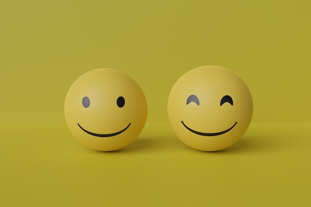 Sonrisa emoji con render 3d de fondo amarillo