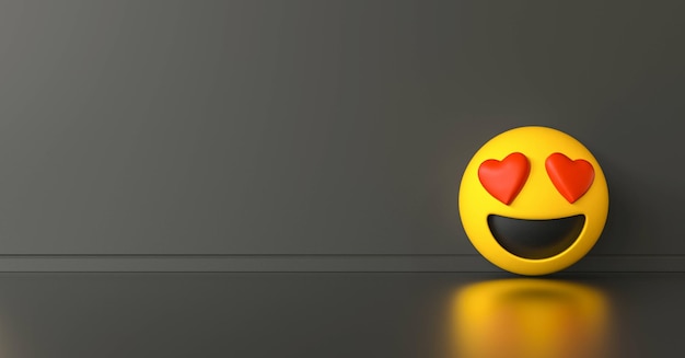 Sonrisa enamorada emoji ob fondo gris oscuro redes sociales y comunicaciones concepto imagen tamaño de banner copyspace para su texto individual