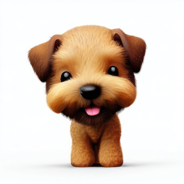 Sonrisa linda en 3D pequeño personaje de Airedale Terrier kawaii