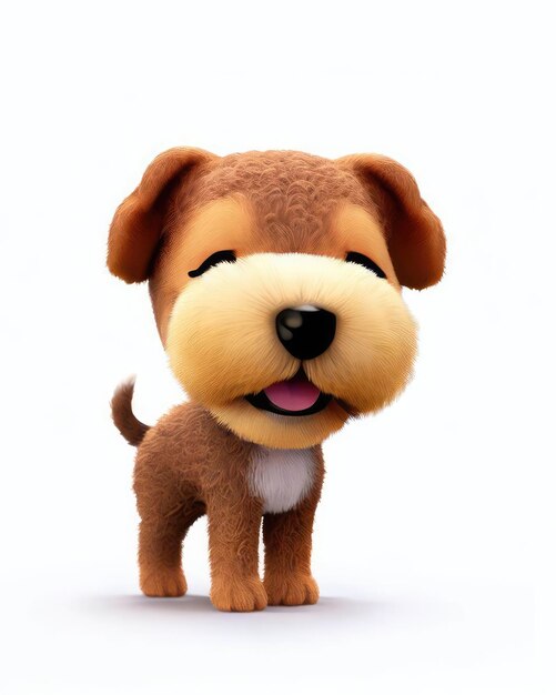 Sonrisa linda en 3D pequeño personaje de Airedale Terrier kawaii