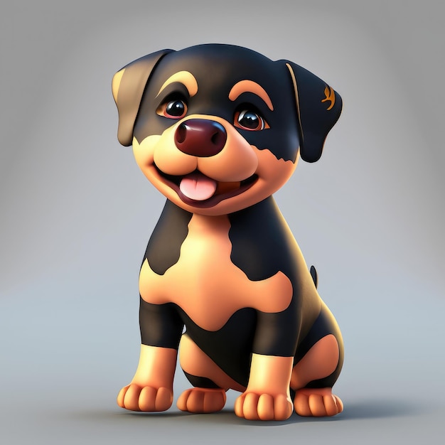 Sonrisa linda en 3D pequeño personaje de Rottweiler kawaii