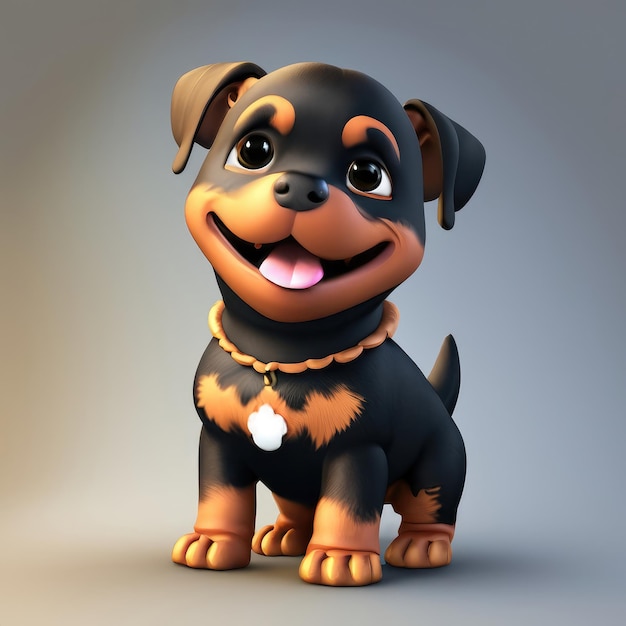 Sonrisa linda en 3D pequeño personaje de Rottweiler kawaii