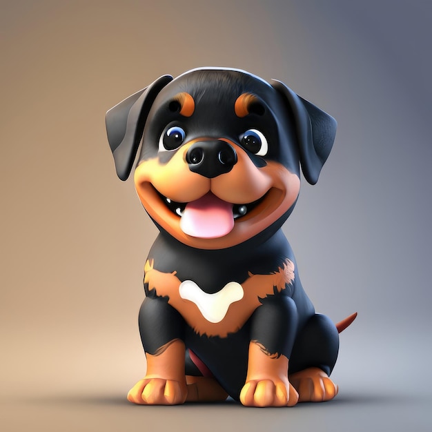 Sonrisa linda en 3D pequeño personaje de Rottweiler kawaii