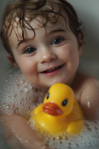 La sonrisa lúdica del niño en el baño