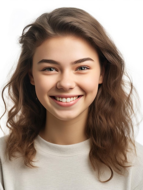 Sonrisa de mujer bonita contra un fondo gris