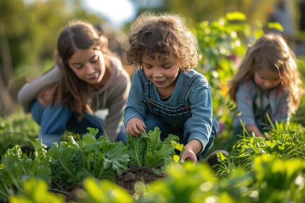 Una sonrisa de los niños es jardinería en primavera