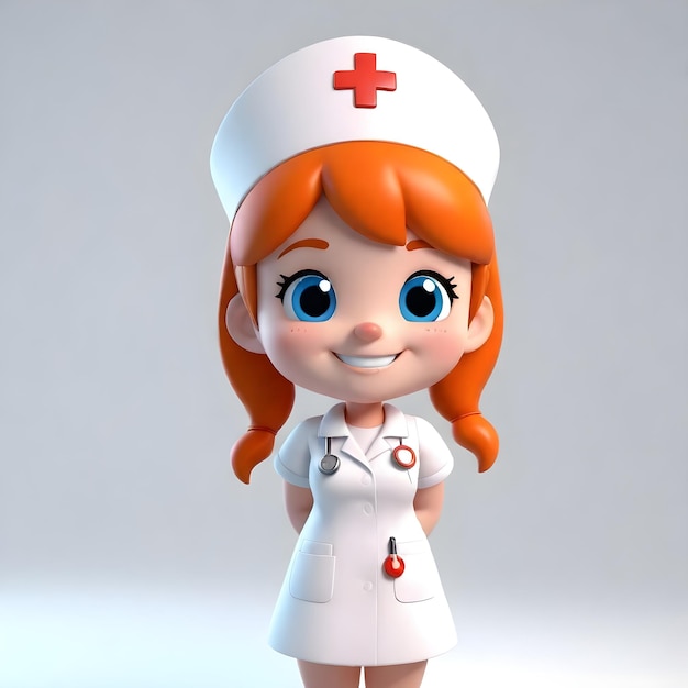 Sonrisa del personaje de la enfermera en 3D en fondo blanco